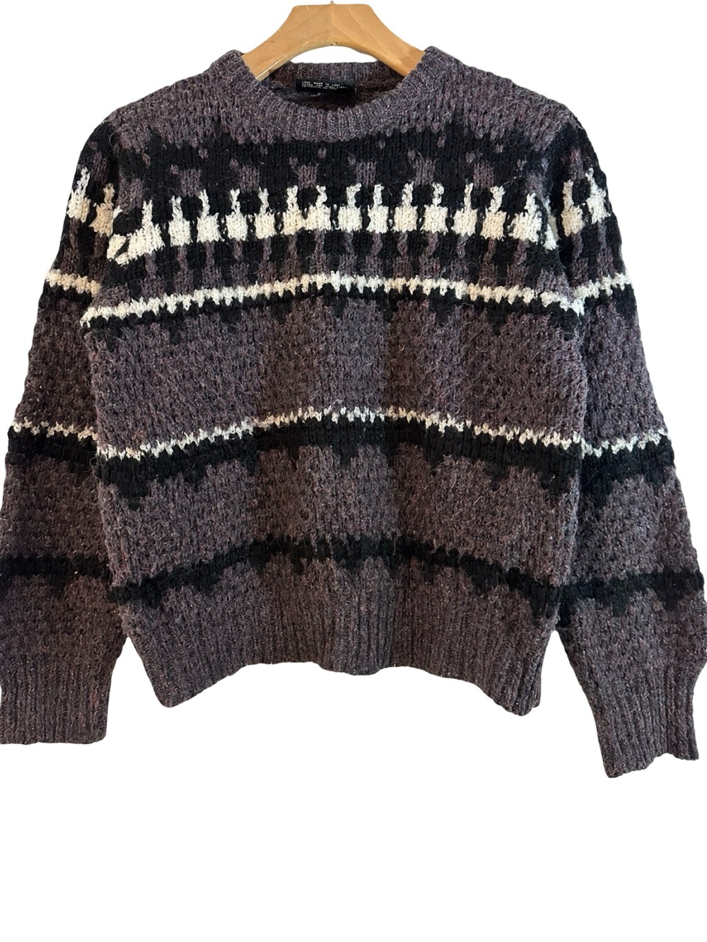 Duet Vintage Women’s Size M Purple Black White Icelandic Crewneck Sweater